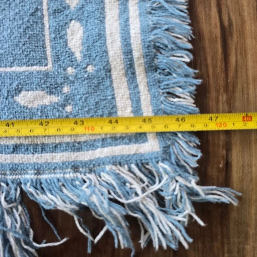 Vtg 80s/90s Blue Victorian House Woven Throw Blanket Hearts Country Cottagecore‎